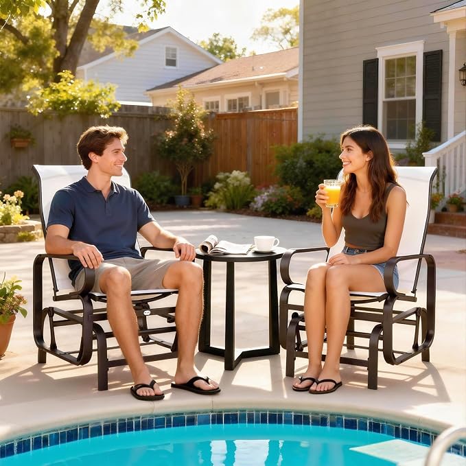 Outsunny Outdoor Glider Chair Set of 2, Gliders for Outside Patio with Smooth Gliding Mechanism and Lightweight Construction for Backyard, Beige