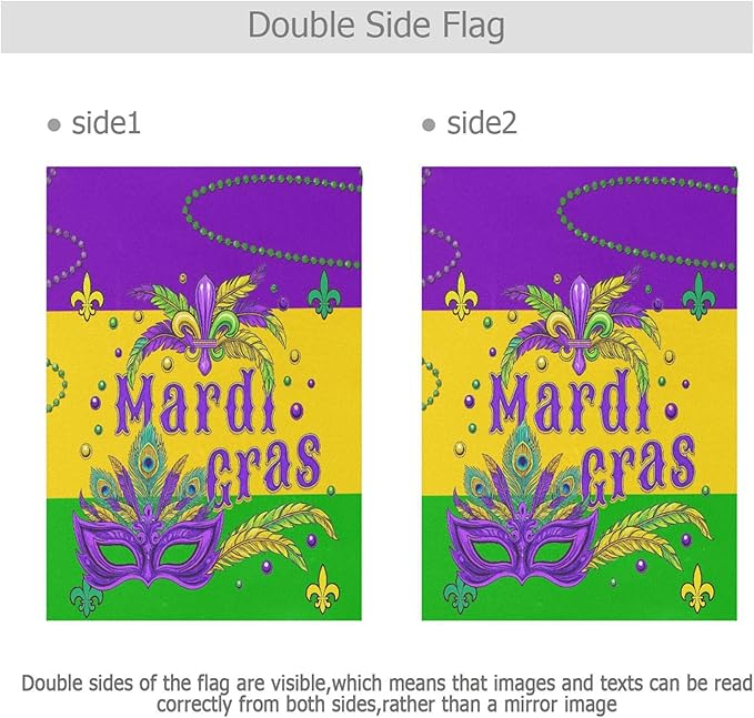 Mardi Gras Masquerade Mask House Flag 28x40 Inch Double Sided Outside Fleur de Lis New Orleans Carnival Yard Outdoor Flag Banner for Garden Lawn Patio Holiday Decorations