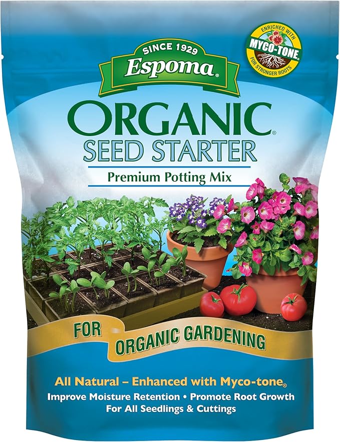 Espoma Organic Seed Starter Premium Potting Soil Mix - All Natural & Organic Seed Starting Mix with Mycorrhizae. for Organic Gardening, 8 qt, Pack of 2
