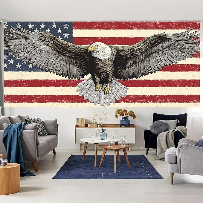 7 * 16FT Eagle USA Flag Garage Door Cover Decorations Independence Day Garage Door Banner for Outdoor Indoor Patriot Party Photography Backdrop