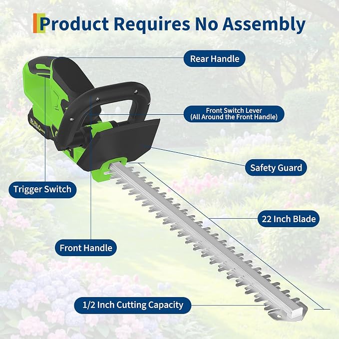 Hedge Trimmer Cordless, 22 Inch Electric Hedge Trimmer, 20V Bush Trimmers with 2 2.0Ah Batteries and Charger, Handheld Electric Trimmers, Lightweight and Easy to Use, for Garden, Horticulture, Lawns