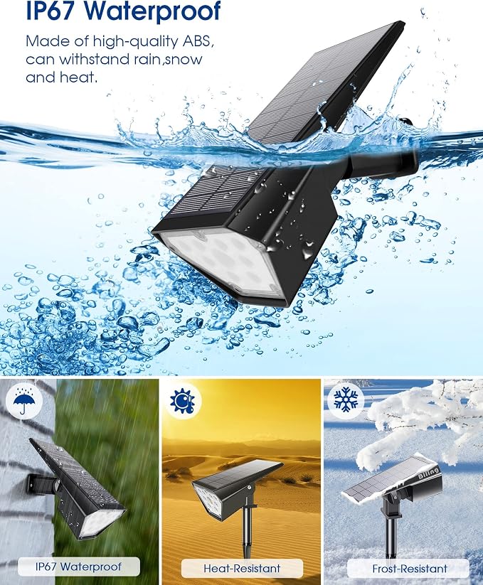 Biling Solar Spot Lights - 2-in-1 Outdoor Landscape Lights, 12 LED Bulbs - Solar Powered, IP67 Waterproof & Adjustable for Patio, Pathway, Yard, Garden, Driveway & Pool
