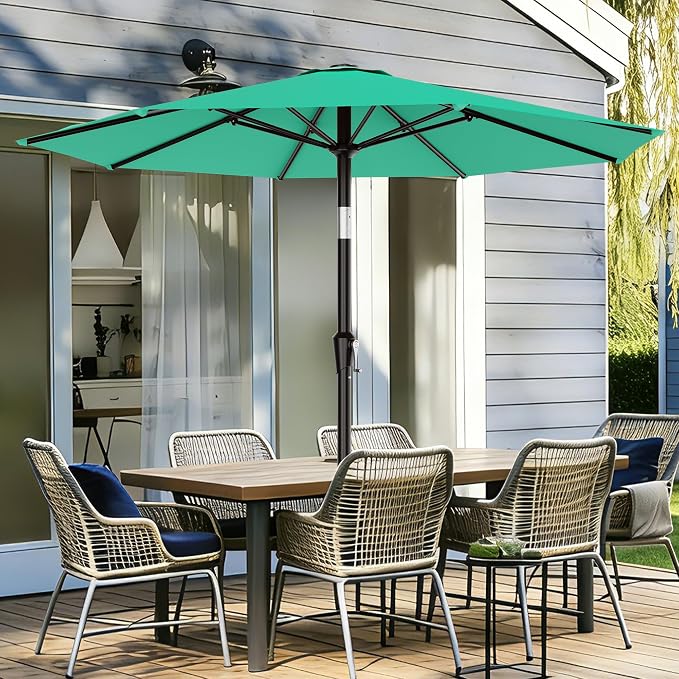 AreShark 10 FT Patio Umbrella for Outdoor, Outdoor Table Umbrella with Push Button Tilt and Crank, Outdoor Patio Umbrellas with 8 Sturdy Ribs for Market, Garden, Pool (Aqua Sky)