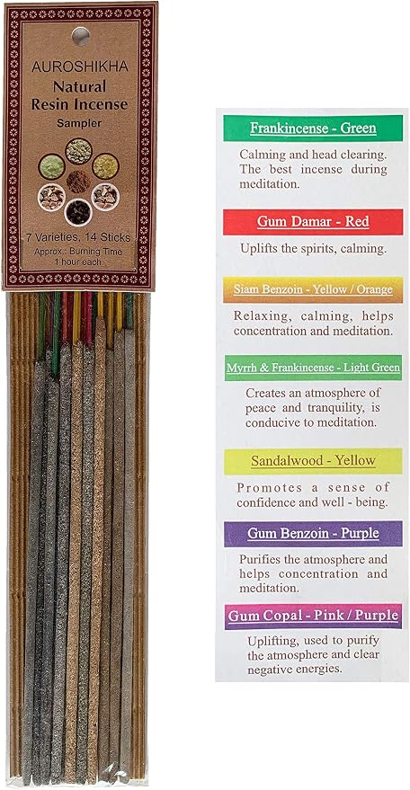 Aursohikha Natural Resin Incense Sticks Sampler 2 Sticks Each (Total 14 Sticks)