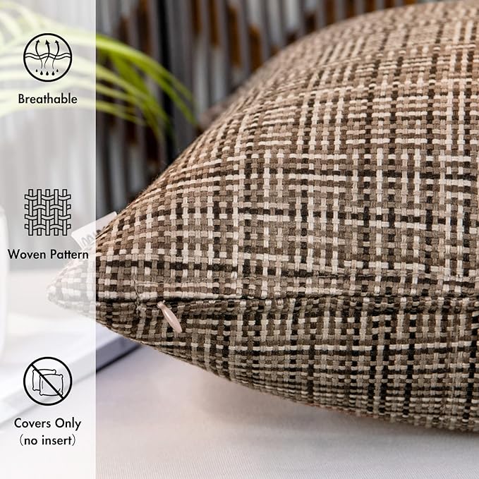 MIULEE Outdoor Waterproof Throw Pillow Covers Decorative Farmhouse Water Resistant Cushion Covers for Tent Patio Garden Couch Sofa Pack of 2, 20x20 Inch Brown