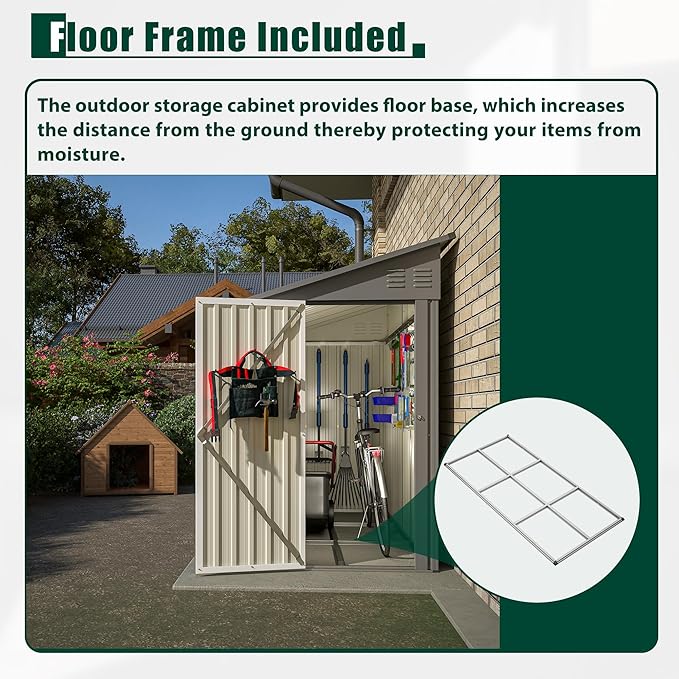 YOPTO 4x8 FT Outdoor Storage Shed,Lean to Metal Shed W/Floor Included,Garden Storage Shed W/Lockable Door,All Weather Waterproof Tool House W/ 2 Air Vents,for Backyard,Patio,Lawn,Garden,Gray