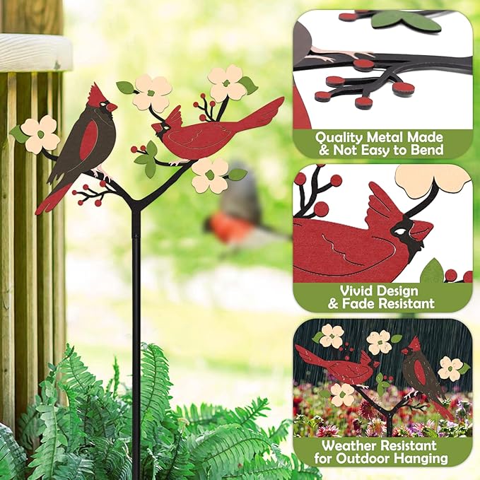 Tuitessine Red Cardinals Garden Stake Outdoor Yard Decor, Metal Bird Lawn Ornament Spring Patio Lawn Decoration, Gift for Bird Lovers & Gardeners