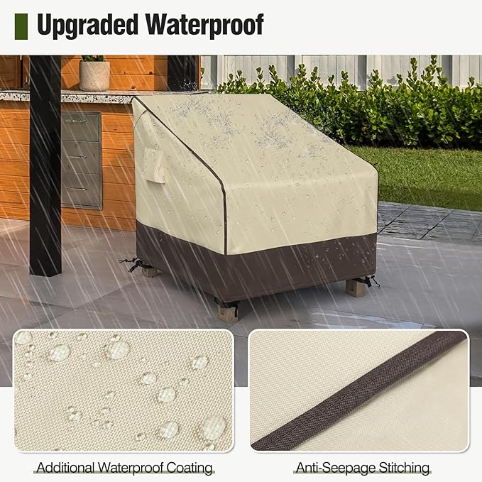 MR. COVER Patio Chair Covers Waterproof, Outdoor Furniture Covers for Rocking & Adirondack Chairs, Fits up to 35"W x 37"D x 36"H, Moisture-proof & UV-protection, Brown & Khaki, 2 Pack