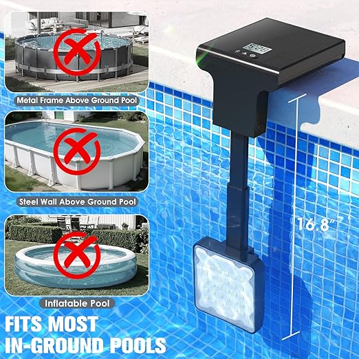 Solar Pool Lights for Inground Pools,Upgraded Solar Lights with LCD Pool Thermometer, Underwater Submersible Led Light for Pool Accessories, Swimming Pool Lighting with 10 Light Modes, 1PC