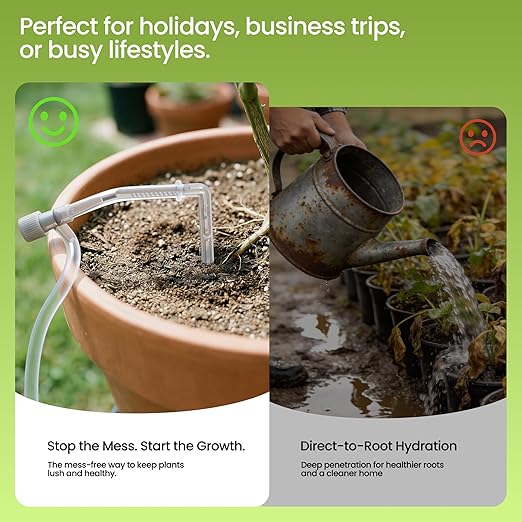 Solar Drip Irrigation System Timed Watering, Programmable Solar Water Drip for 15 Plants, Drip Irrigation Kit with 33FT 1/4'' Tube, 15x Tee Fitting, 15x Flow Valve, 15x Drip Stake(Solar Powered)