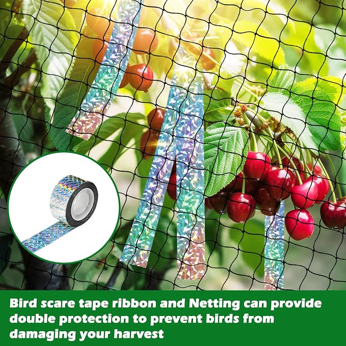 BSTPCOO Bird Netting 25'x50' with 2" Mesh Garden Net with Bird Scare Tape, Avian Nettings for Chicken Coop Roof, Heavy Duty Nylon Nettings for Garden, Chicken Coop Netting Fruit Tree Net