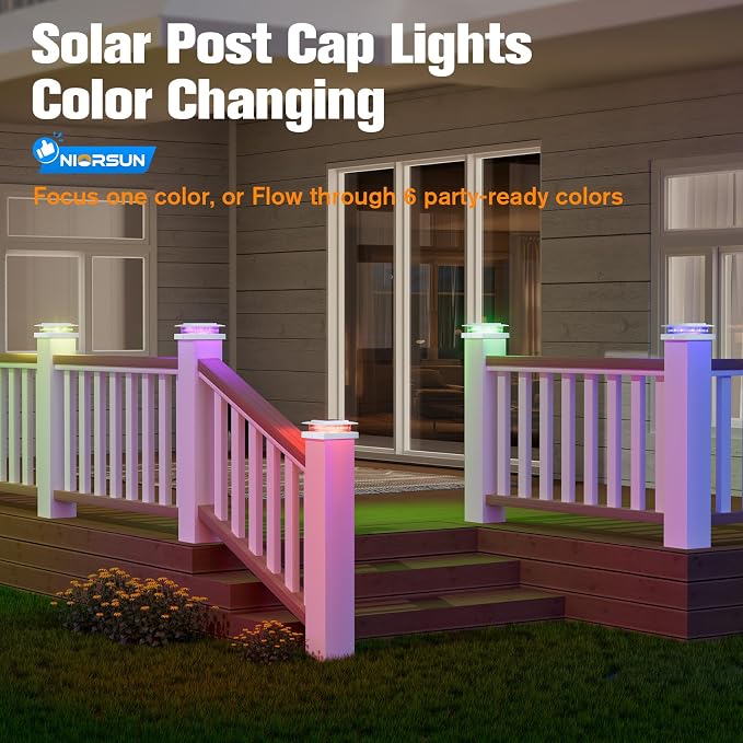NIORSUN Solar Post Cap Lights Outdoor Waterproof, 4x4 Post Solar Lights RGB Color Changing, Fence Posts Solars Light for Deck Patio Garden Deco, 4x4 Posts Caps Wood Vinyl, 5x5 Vinyl, 16 Pack (White)