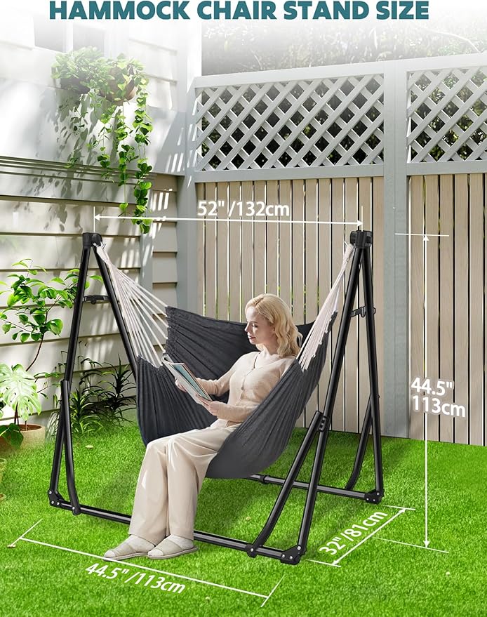 Anyoo 2 in 1 Hammock and Swinging Chair with Collapsible Steel Stand & Carrying Case,Portable & Adjustable,Easy Set Up for Outdoor,Indoor,Porch Swing,Patio,Garden,Camping Trip