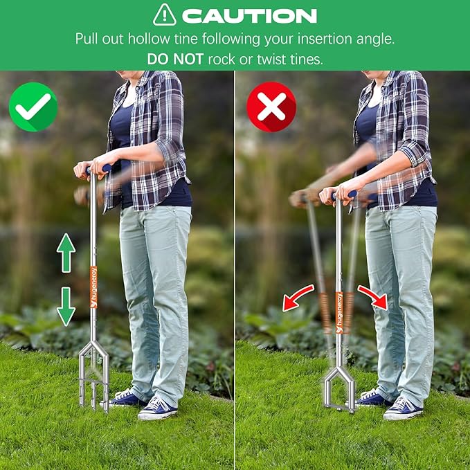 Manual Push Core Aerator Lawn Tool: Semi-Assembled Lawn Aerator with 3 Replaceable Hollow Tine - Yard Aeration Tool for Lawn Grass Plug Air Aerators, Handheld Lawn Care Coring Soil Aerator - Orange