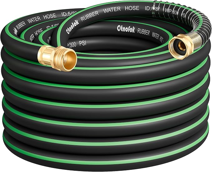 Heavy Duty Garden Hose 50 ft x 5/8", 5-Layer Hybrid Rubber Water Hose with 3/4" Swivel Brass Male to Female Fittings, 1000 PSI Burst, No-kink for Lawn, Backyard, Black & Green