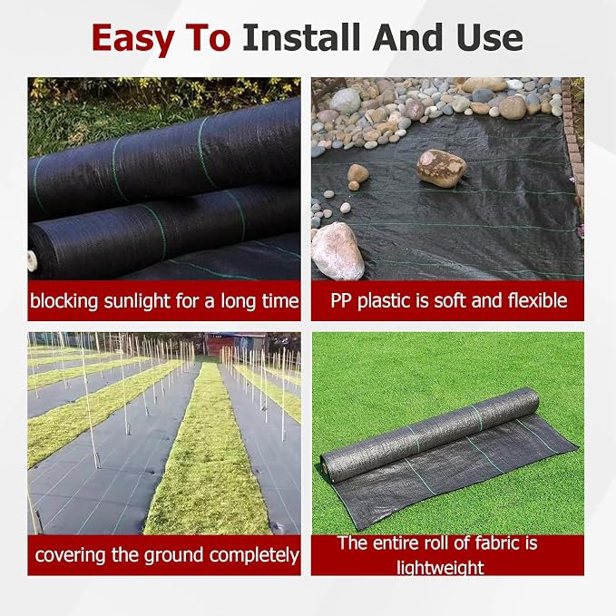 findmall 4ft x 300ft Garden Weed Barrier Fabric Multi Size Plastic Roll Cloth Water Permeable