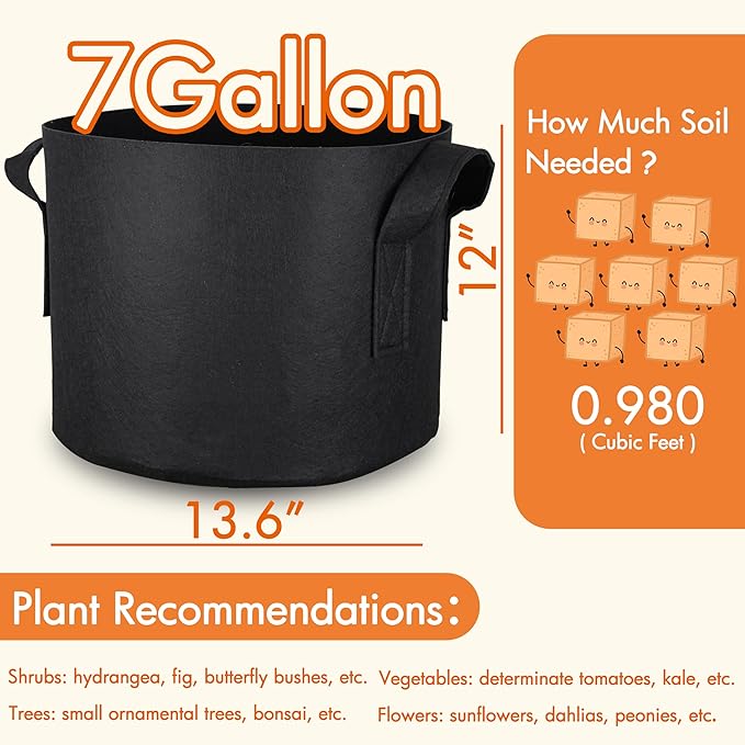 Gardzen 10-Pack 7 Gallon Grow Bags, 300G Thickened Fabric Grow Bags with Handles, Heavy Duty Aeration Plant Grow Bags for Indoor & Outdoor Use