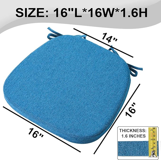 SINOSSO 4 Pack Memory Foam Chair Cushions for Dining Chairs, Friendly Woven Fabric 16" U-Shape Comfortable Kitchen Chair Pads, Removable Slip Resistant Seat Cushions (Set of 4, Blue)