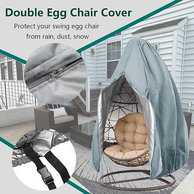 【Upgraded】Patio Egg Chair Covers with Zipper, Wicker Egg Swing Chair Covers, Waterproof Heavy Duty Weather Resisatnt Outdoor Chair Cover, Windproof Hanging Chair Cover, 75" x 45", Grey, 1 Pack