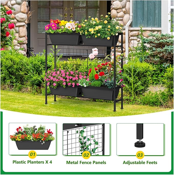 ETELI Vertical Garden Planter Raised Garden Beds with Legs Elevated Garden Planter Boxes with Trellis Patio Balcony Herb Garden Planter Beds Outdoor for Flowers Vegetables, Gray