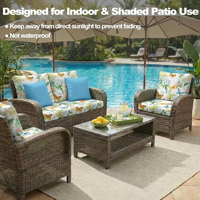 CALBODE 14 Pcs Stretch Outdoor Seat Cushion Covers, Washable Chair Seat Cover for Patio Furniture Cushions Soft Indoor and Outdoor Couch Cover Replacement (Colorful Garden, Cover Only)