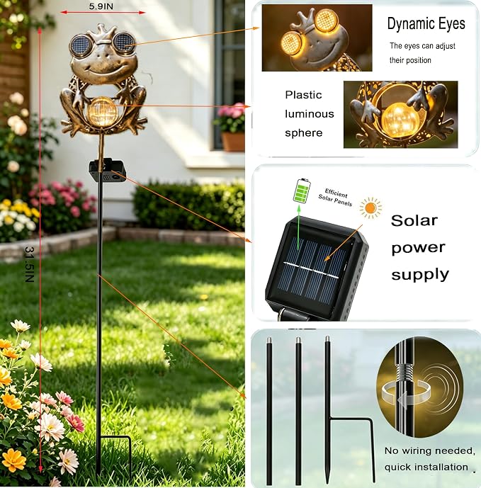 Solar Frog Garden Light,Glowing Eye Solar Lights,Outdoor Waterproof Frog Solar Light for Yard Lawn Pathway Decor,Gift for Nature Lovers(Frog)