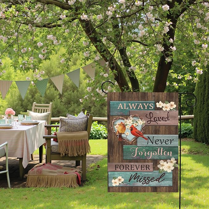 Cardinal Memorial Garden Flag Always Loved Never Forgotten Forever Missed Spring Summer Remembrance Yard Flags Red Bird Sympathy Outdoor Decor House Banner Double Sided 12x18 Inch Lawn Porch