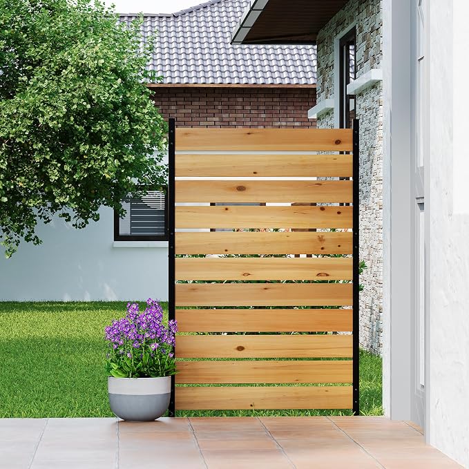 No Dig Wood Privacy Screen Fence Panel, 61" H x 38" W Outdoor Decorative Privacy Wall, Freestanding Room Divider for Patio Garden, Hide Trash Cans & AC Units （Brown, 5FT）