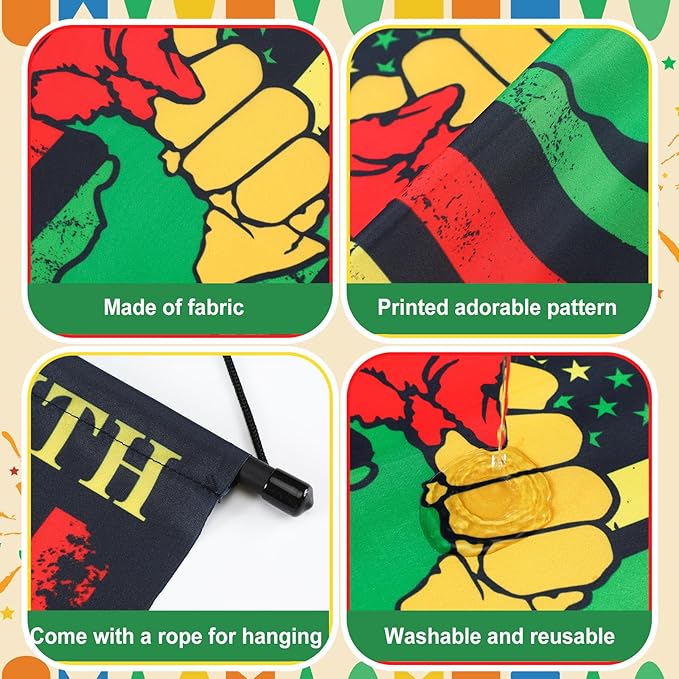 Tegeme 3 Pcs Happy Juneteenth Day Door Sign Flag African American Independence Day Door Hanging Banner Juneteenth Wall Decoration for Party Holiday Home Outdoor Indoor Decoration