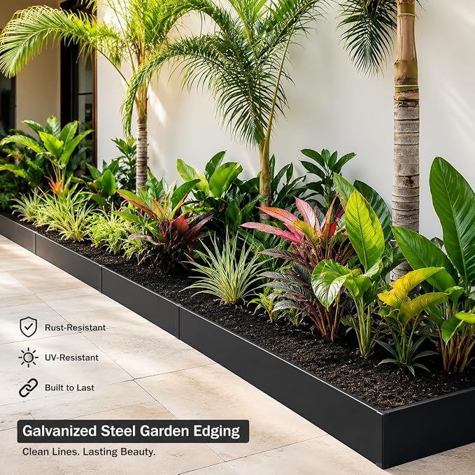 10-Pack Galvanized Steel Landscape Lawn Edging - 6.5 inch Height Black Powder Coated Bendable Metal Strips - Hammer-in Edge Border - Yard Pathway Divider 40 inch Each(33Ft Total), #LYLB65BK-US