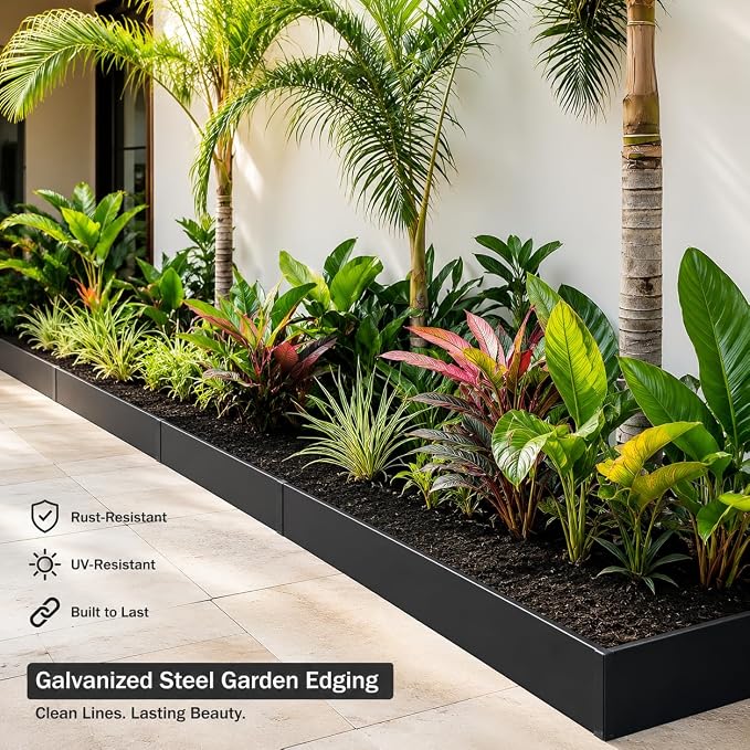 10-Pack Galvanized Steel Landscape Lawn Edging - 4.5 inch Height Black Powder Coated Bendable Metal Strips - Hammer-in Edge Border - Yard Pathway Divider 40 inch Each(33Ft Total), #LYLB45BK-US