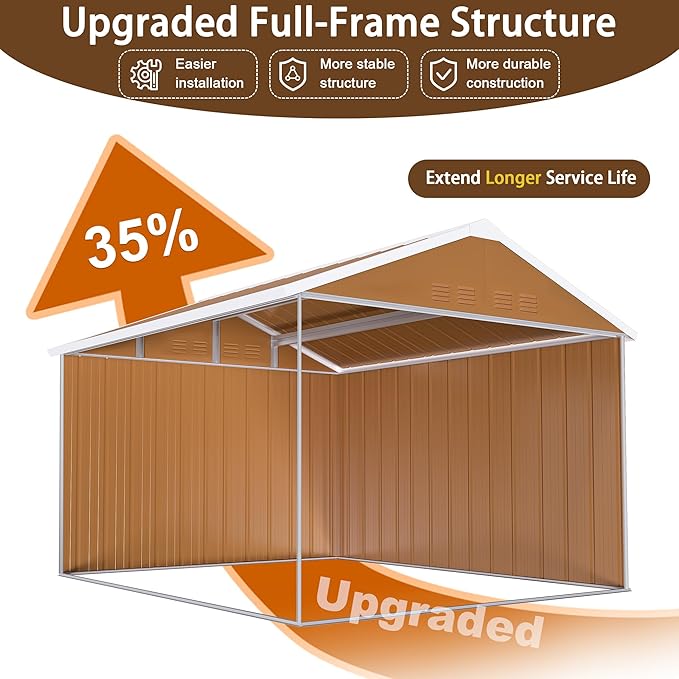 YOPTO 8x10 FT Outdoor Storage Shed,Metal Shed W/Lockable Doors,Windows & 4 Air Vents,Weatherproof Garden Tool House W/Sloped Roof,for Backyard,Lawn,Tool Organization,Brown