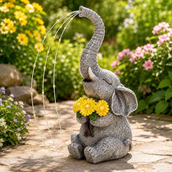 mocosa Solar Garden Statues Elephant and LED Lights Birthday Gifts for Women Mom Grandma Solar Outdoor Cat Decor for Outside,Outdoor Solar Lights for Yard, Garden and Patio, Unique Gift for Women
