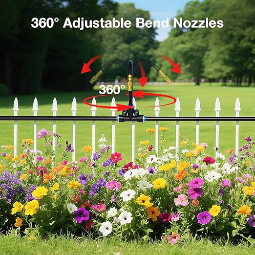 MIXC 200Ft 1/4" Drip Irrigation System,2026-Upgrade Garden Irrigation Kit with 32pcs Adjustable Copper Nozzles,Automatic Atomizing Watering System for Outdoor Plants,Raised Bed,Yard,Potted Plant,Lawn