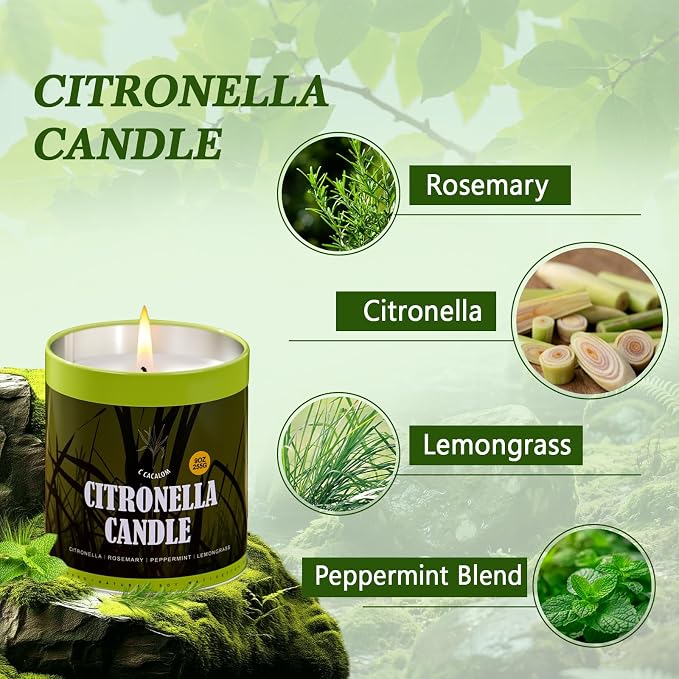 Citronella Candles Outdoor Set, 6 Pack Jar Candle for Patio Camping Backyard Picnic, Infused with 5 Plant Essential Oils, 9 Oz Non Toxic Candles, Scented Candles Sets Gifts for Men Women