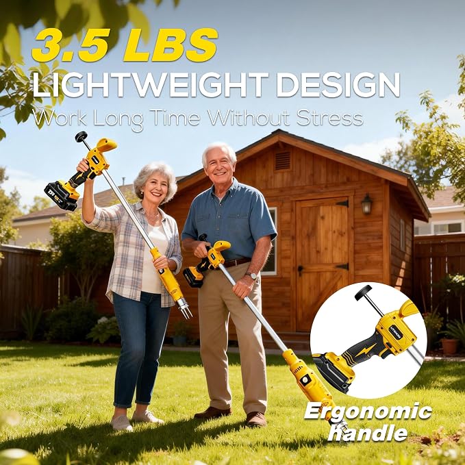 LITEKON Electric Cordless Weed Puller Tool, 20V Battery Powered Stand Up Weeder with 2.0Ah Battery & Fast Charger, Puller Tool with Long Handle, Crabgrass Piller& Dandelion Remover for Garden, Yellow