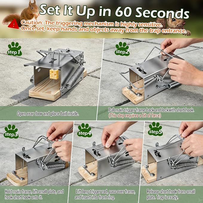 Squirrel Traps, Outdoor Heavy-Duty Squirrel Traps, Rodent Trap for Patios, Squirrel Trap for Outdoor Use, Garden Use-1 Pack