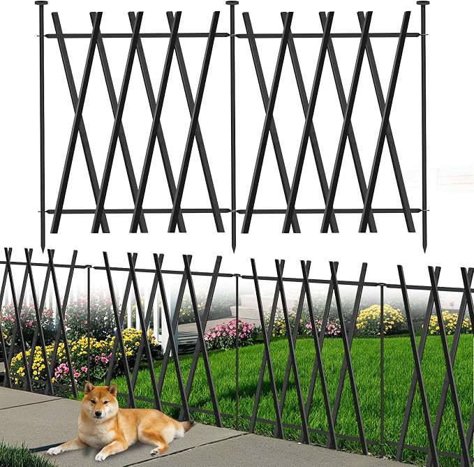 7 Panels Decorative Garden Fence 32in H x 17Ft L, Heavy Duty Metal Rustproof Animal Barrier No Dig Fencing Outdoor Dog Fence Flower Bed Border, Lawn Edging for Pet, Yard& Patio, Landscape
