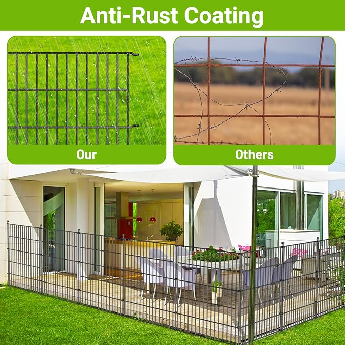 5 Panels No Dig Decorative Outdoor Garden Fence for Yard, 24 in(H) X 10 ft(L) Animal Barrier Fencing Rustproof Metal Wire Panel Border for Dog, Rabbits, and Patio Temporary Ground Stakes