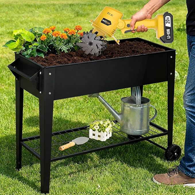 20V Cordless Tiller Cultivator for Gardening, Electric Garden Tiller with Battery & Charger, Garden Rototiller for Lawn Gardening Soil Cultivation, 2 Batteries
