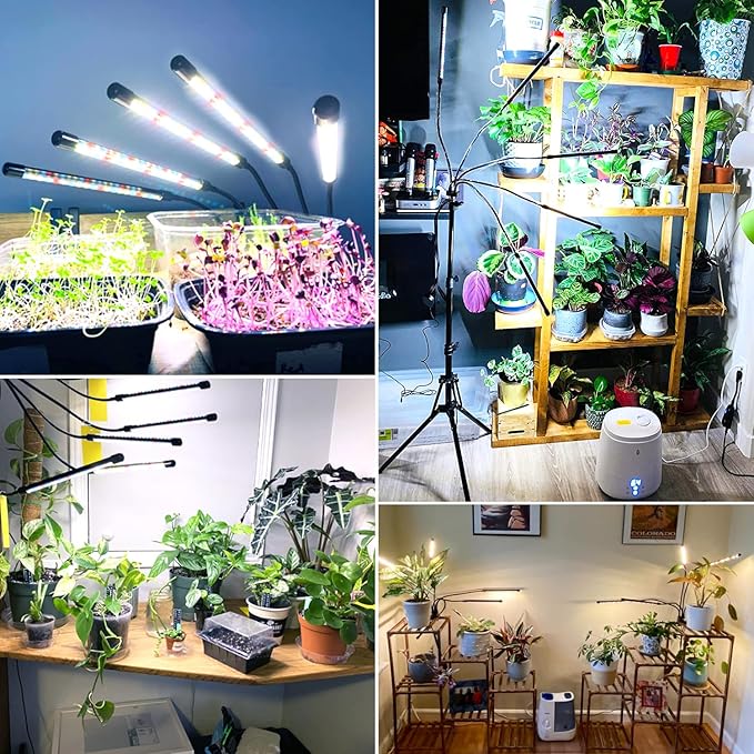 Wolezek Grow Lights for Indoor Plants Full Spectrum, 100 LEDs Plant Lights for Indoor Growing with Adjustable Stand, 5-Head Plant Grow Lamp with Auto 6/12/16H Timer, Ideal for Large & Tall Plants