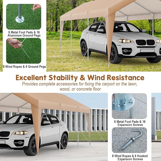 Tangkula 10x20 Ft Heavy-Duty Carport, Portable Garage Tent Carport with Galvanized Steel Frame, All-Season Tarp, Outdoor Car Canopy Shelter for Car, Truck, SUV, Boat