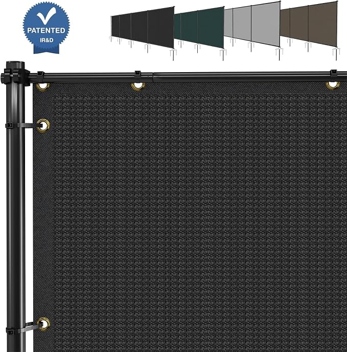 E&K 6'x19' Outdoor Privacy Screen Fence Panel Freestanding Backyard Patio Privacy Pool Fencing Temporary Garden Dog Fence with Iron Poles and Rails (Black)