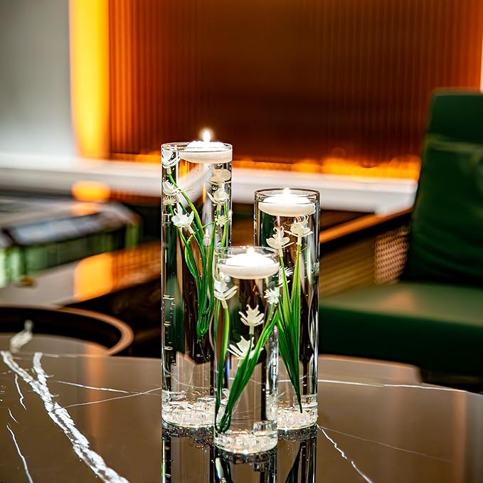 White Orchid Floating Flower for Table Centerpieces Artificial Phalaenopsis Glass Cylinder Vase Fillers Floating Candles Fake Ice Cubes Wedding Party Pool Bar Restaurant Festival Decoration