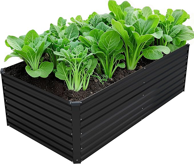 DIIYIV 6x3x2FT Galvanized Raised Garden Bed Kit,Vegetable Plant Boxes-Rectangle Metal Flower Box,Large Planter Raised Beds Outdoor Garden for Planting,Fruit,Herb-Black