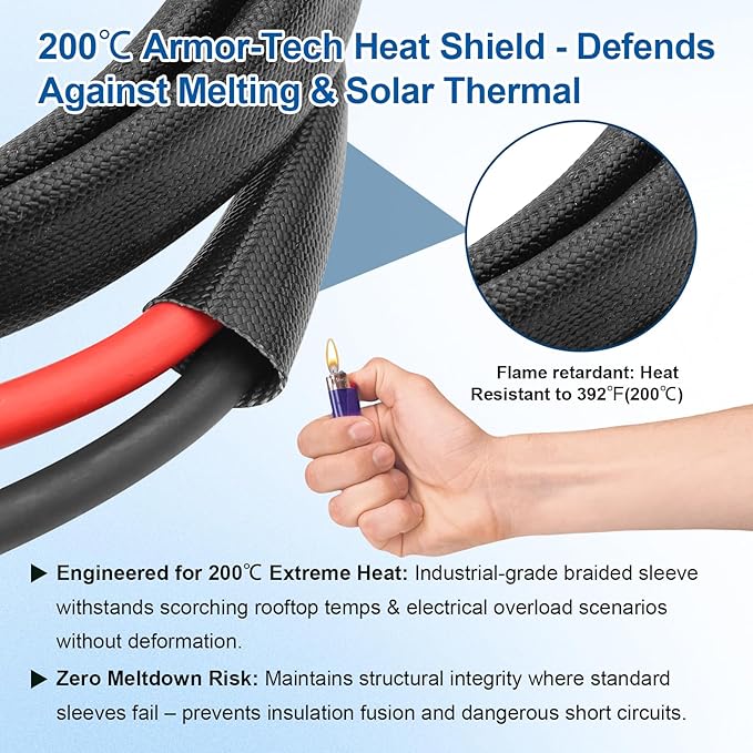 10AWG Solar Cable - 10FT Solar Panel Extension Cord 10 Gauge PV Wire with Flame Retardant Protective Sleeving Female & Male Waterproof Connector for RV, Photovoltaic Systems, Solar Panels (10 Feet)