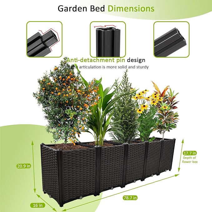 Large Planters for Outdoor Plants Rectangular Raised Garden Bed Elevated Planter Boxes Patio Balcony Deck for Planting Flowers, Vegetables, Tomatoes, and Herbs