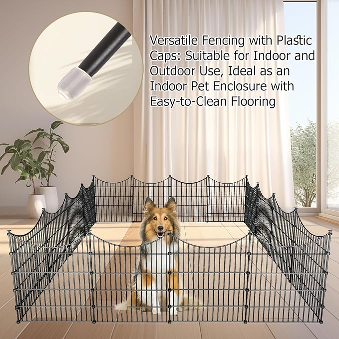 10 Panels Garden Fence Dog Fence Outdoor for Yard, 32in H x 23.6ft L Rustproof Metal Fencing with Ground Stakes | No Dig Animal Proof Containment for Pets/Rabbits | Durable Patio Security Panels