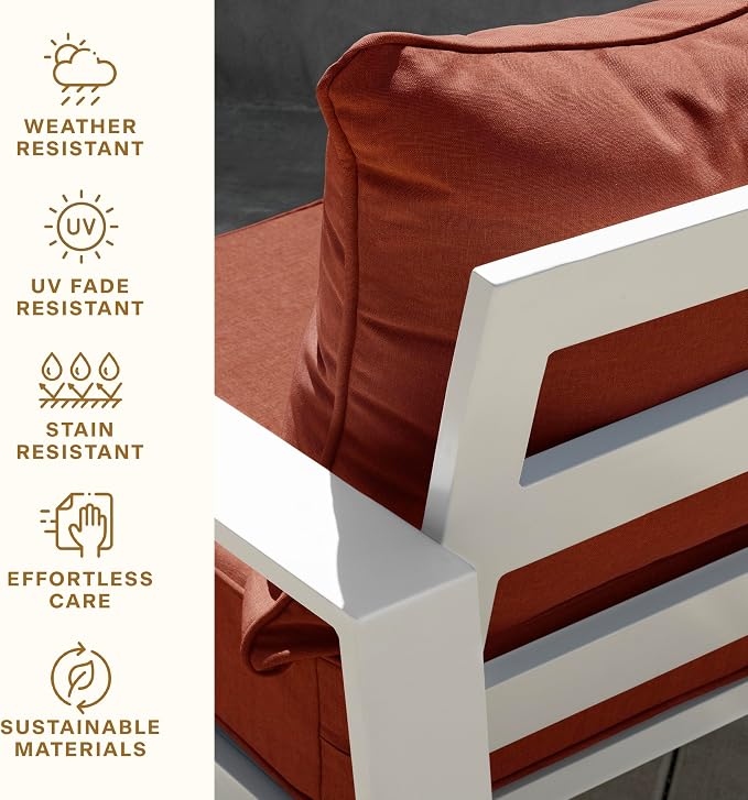 Honeycomb Outdoor Heritage Deep Seat, 24 x 23, Textured Solid Terracotta Chair Cushion with Removable Cover, for Patio Furniture