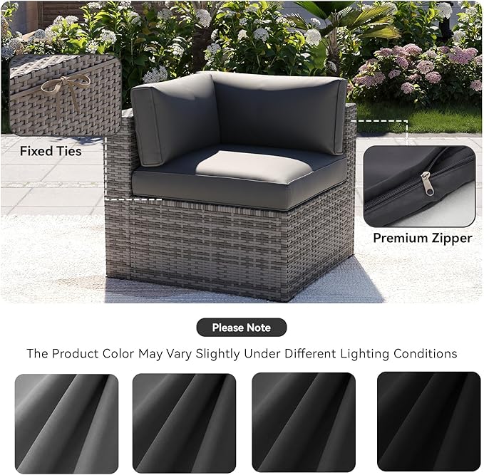 Aoxun 14pcs Patio Cushion Covers Replacement, Waterproof Outdoor Furniture Cushion Covers with Zipper and Non-Slip Bottom, Patio Sofa Couch 3 Sizes for Patio Sectional, Covers Only (Grey)